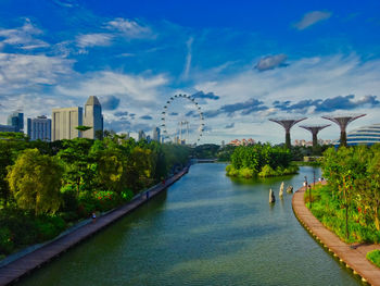 Panoramic view of river and buildings against sky