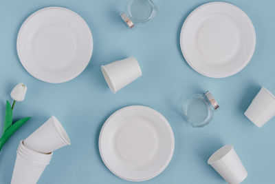 High angle view of empty bottles on table
