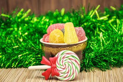 Close-up of multi colored fruits on table