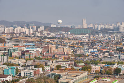 Cityscape against clear sky