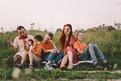 Portrait of a family in nature.