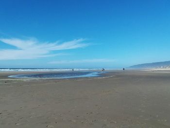 Scenic view of beach against blue sky