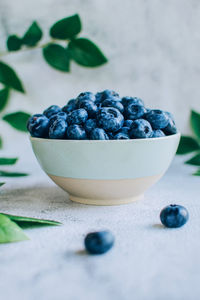 Close-up of blueberries on table