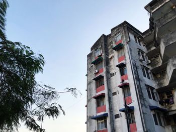 Low angle view of buildings against clear sky