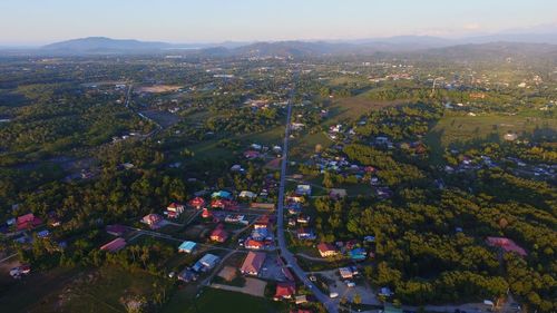 High angle view of townscape against sky