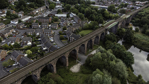 High angle view of buildings in city