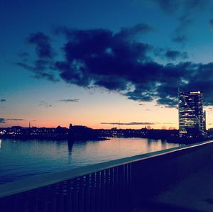 Scenic view of river against sky at sunset