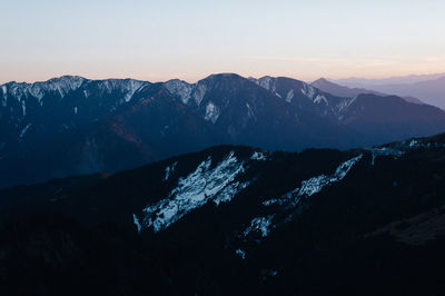 Scenic view of mountains against sky during sunset