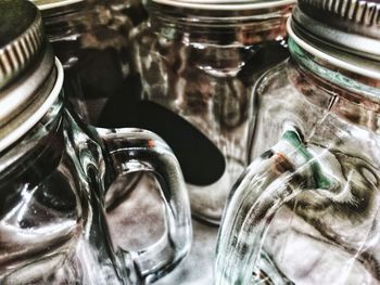 Close-up of drink in glass jar on table