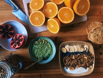 High angle view of breakfast on table