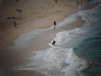 High angle view of man on beach