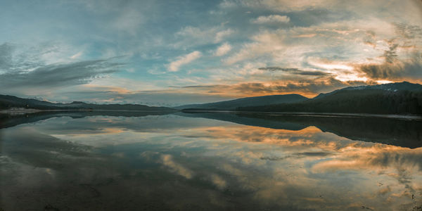Scenic view of lake against sky during sunset