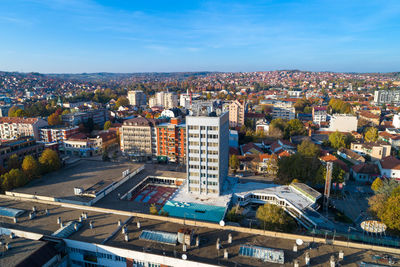 Valjevo - panorama of city in serbia. aerial drone view of river kolubara