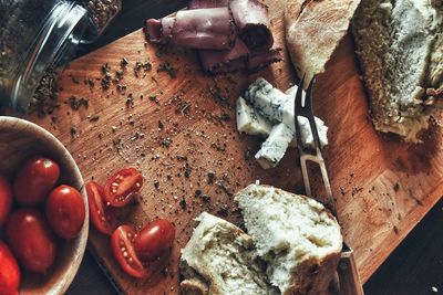 High angle view of food on table