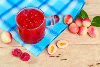 High angle view of fruits on table