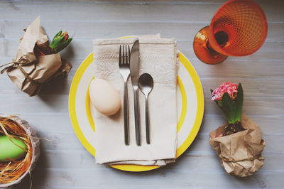 High angle view of food on table