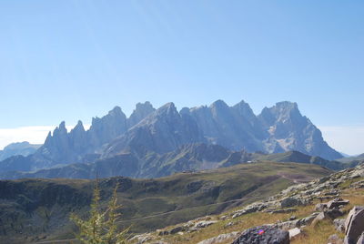 Scenic view of mountains against clear sky