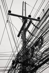 Low angle view of electricity pylon against sky