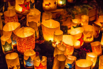 Full frame shot of illuminated lanterns