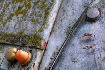 High angle view of rusty container on land