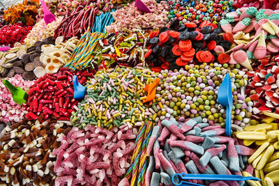 Full frame shot of multi colored candies for sale at market stall