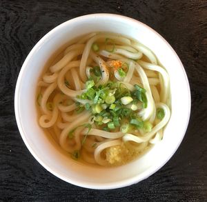 High angle view of soup in bowl