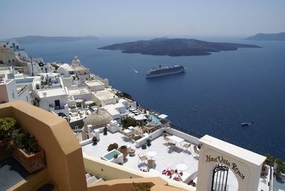 High angle view of boats in sea