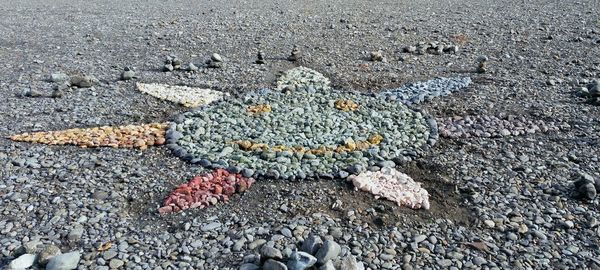 High angle view of sand on beach