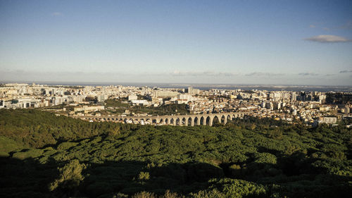 High angle view of townscape against clear sky