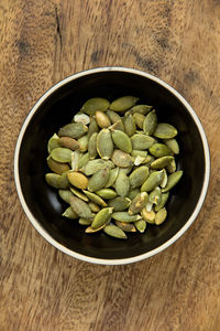 High angle view of rice in bowl on table