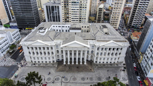 High angle view of buildings in city