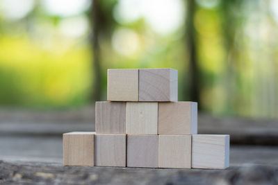 Close-up of wooden blocks on table