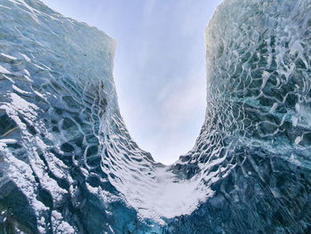 Detail of an external ice formation of an ice cave, in iceland