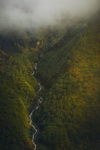 High angle view of land against sky