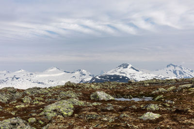 Scenic view of snowcapped mountains against sky