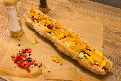 High angle view of food on cutting board