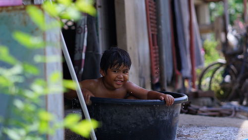 Portrait of cute boy looking at camera