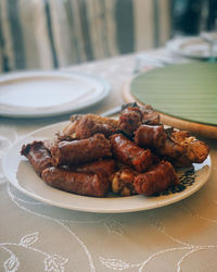 Grilled sausages on plate