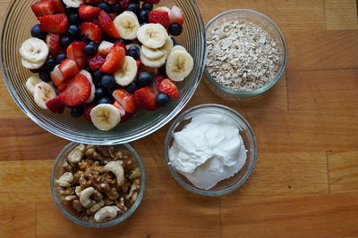 High angle view of breakfast on table