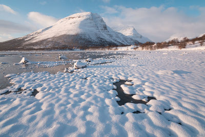 Scenic view of snowcapped mountains against sky