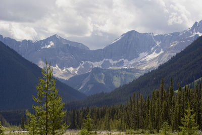 Scenic view of mountains against cloudy sky