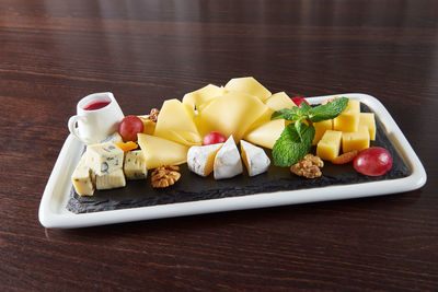 High angle view of dessert in plate on table