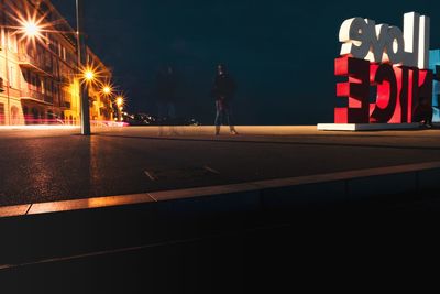 Light trails on road at night