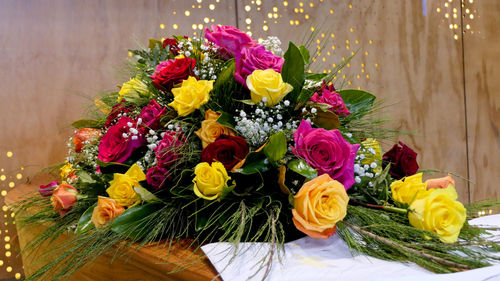 Close-up of flowers on table