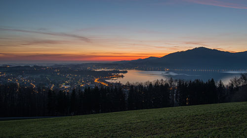 Scenic view of lake against sky during sunset