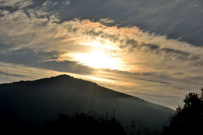 Scenic view of silhouette mountains against sky at sunset