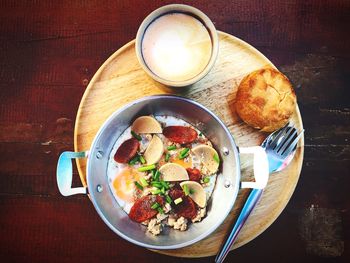 Directly above shot of breakfast served on table