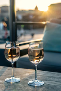 Close-up of wineglass on table