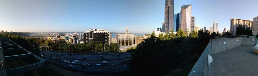 Panoramic view of cityscape against sky