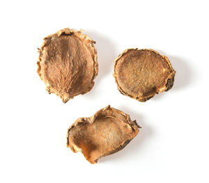 High angle view of bread on white background